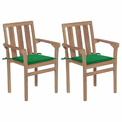 Maison Chic Lot de 2 Chaises de jardin,Fauteuil d'extérieur avec coussins vert Bois de teck massif -MN67362