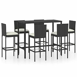 Maison Chic Ensemble de bar de jardin 7 pcs et coussins,Table + chaises + coussins de jardin Résine tressée Noir -GKD327739