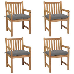 vidaXL Chaises de jardin lot de 4 et coussins gris Bois de teck solide