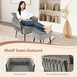 Avis Helloshop26 Ensemble chaise d'appoint et ottoman moderne en velours hollandais chaise de loisirs dossier et accoudoirs tissés avec repose-pieds gris 20_0005298