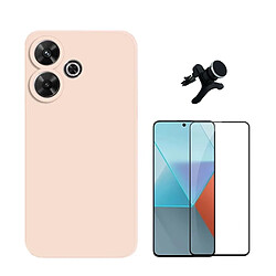 NIS Kit de film en verre à couverture complète 5D + coque en silicone + support Redmi 13 rose