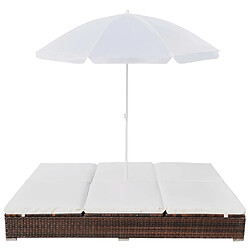 vidaXL Chaise longue d'extérieur avec parasol Résine tressée Marron