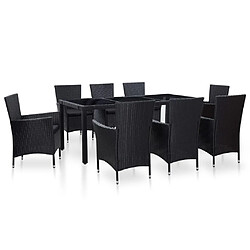 Ensemble salle à manger de jardin 9 pcs,Table et chaise à dîner d'extérieur Résine tressée Noir -MN76657