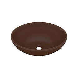 Vente-Unique Lavabo ovale de luxe vasque à poser de toilette lave-mains de salle de bain cuisine maison intérieur 40 x 33 cm céramique marron foncé mat 02_0002671