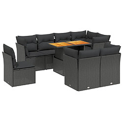 Maison Chic Ensemble Tables et chaises d'extérieur 9 pcs avec coussins,Salon de jardin noir résine tressée -GKD408753