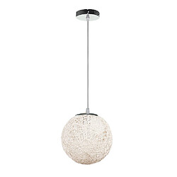 STOEX Rétro Suspension Luminaire en Rotin Globe Rond 20cm, Lustre Abat-jour DIY Lampe Plafond E27 pour Salon Restaurant Centre commercial Bar - Blanc