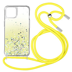 Avizar Coque iPhone 13 Mini Dos Pailleté Avec Lanière Amovible - Dégradé jaune