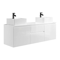 Avis Vente-Unique Meuble de salle de bain suspendu avec double vasque - Blanc - 150 cm - JIMENA II