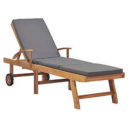 Helloshop26 Transat chaise longue bain de soleil lit de jardin terrasse meuble d'extérieur avec coussin bois de teck solide gris foncé 02_0012430