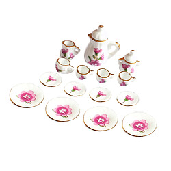 15 Pièces 1/12 Dollhouse Miniature Tulip Dining Ware Set De Tasses à Thé En Porcelaine