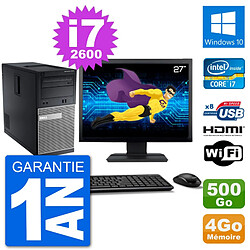 PC Dell 3010 MT Ecran 27" i7-2600 RAM 4Go Disque Dur 500Go HDMI Windows 10 Wifi - Occasion