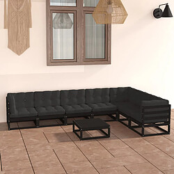 vidaXL Salon de jardin 8 pcs avec coussins Noir Bois de pin massif