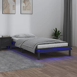 vidaXL Cadre de lit à LED sans matelas gris 100x200 cm bois massif 