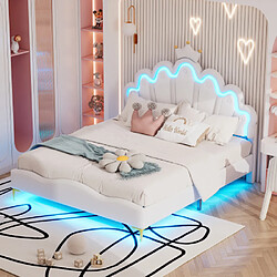 ComfortXL Lit Pour Enfant 140 * 200 Cm, Lit Double Plat, Lit De Princesse En Forme De Couronne, Blanc