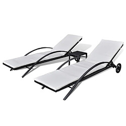 Helloshop26 Lot de deux chaises longues transat 200 cm avec table résine tressée noir 02_0011915