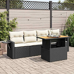 vidaXL Salon de jardin 5 pcs avec coussins noir résine tressée