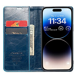 Etui en PU CASEME anti-chute, texture cireuse rétro, fermeture magnétique avec support pour votre iPhone 14 Pro - bleu