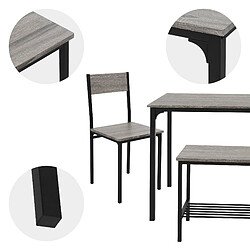 ML-Design 4 Pièces meubles salle à manger cuisine table chaises banc chêne-gris MDF/acier pas cher