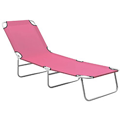 Helloshop26 Transat chaise longue bain de soleil lit de jardin terrasse meuble d'extérieur pliable acier et tissu rose 02_0012802