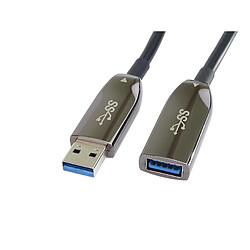 PremiumCord Câble d'Extension Optique USB 3.0 (AOC), Câble en Fibre de Verre, Câble de Données SuperSpeed ??Jusqu'à 5 Gbit/s, Câble de Charge, USB 3.0 A Femelle vers Mâle, 9pin, Noir, Longueur 15m pas cher