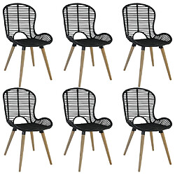 vidaXL Chaises à manger lot de 6 noir rotin naturel 