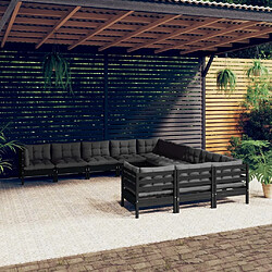 Maison Chic Salon de jardin 11pcs + coussins - Mobilier/Meubles de jardin - Table et chaises d'extérieur Noir Bois de pin -MN91825