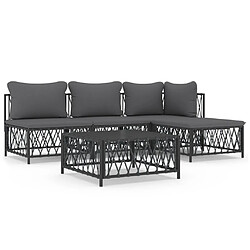 vidaXL Salon de jardin avec coussins 5 pcs anthracite acier