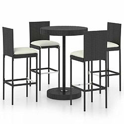 Maison Chic Ensemble de bar de jardin 5 pcs et coussins,Table + chaises + coussins de jardin Résine tressée Noir -GKD335559