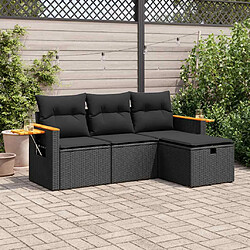 vidaXL Salon de jardin 4 pcs avec coussins noir résine tressée