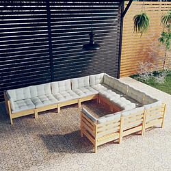 Maison Chic Salon de jardin 10 pcs + coussins - Mobilier/Meubles de jardin - Table et chaises d'extérieur crème Bois de pin solide -MN22273