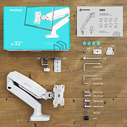 ONKRON Support Ecran Bureau 13 - 32 Pouces, Bras Articulé Écran PC & Petit TV Poids de 8 kg - Pied Ecran PC VESA 75x75 & VESA 100x100 mm/Bras Support Ecran Gaz Rotation Pivot Inclination G80-W Blanc pas cher