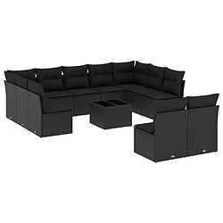 vidaXL Salon de jardin 12 pcs avec coussins noir résine tressée