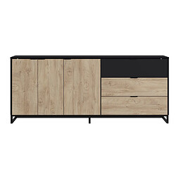 Pegane Buffet Meuble de rangement en mélamine coloris chêne et noir - Longueur 180 x profondeur 44 x Hauteur 75 cm