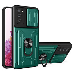 Coque en TPU antichoc avec béquille en anneau et porte-carte vert noirâtre pour votre Samsung Galaxy S20 FE