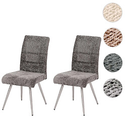 Mendler Lot de 2 chaises de salle à manger HWC-G55, chaise de cuisine inclinable, acier inoxydable brossé Tissu/Textile Chenille Öko-Tex ~ gris foncé