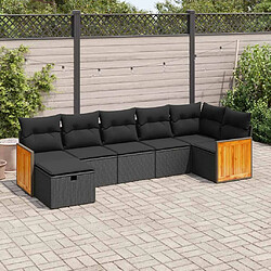 vidaXL Salon de jardin 7 pcs avec coussins noir résine tressée