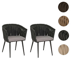 Mendler Lot de 2 chaises de salle à manger en aluminium HWC-N38, chaise d'intérieur avec accoudoirs, olefin corde tressée Rope ~ anthracite Coussin gris clair