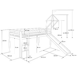 Acheter Decoshop26 Lit mezzanine 90x200cm avec échelle toboggan en bois blanc et toile rose incluse LIT06153