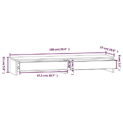 vidaXL Support de moniteur Blanc 100x27x15 cm Bois de pin solide pas cher