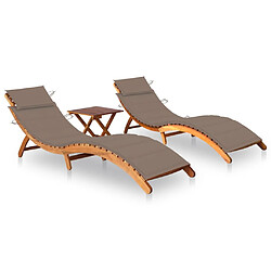 Helloshop26 Lot de 2 transats chaise longue bain de soleil lit de jardin terrasse meuble d'extérieur avec table et coussins acacia solide 02_0012106