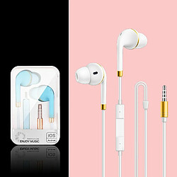 P16 Casque De Téléphone Portable Portable, Écouteurs Filaires In-Ear Cuivre Anneau Stéréo Filaire Blanc