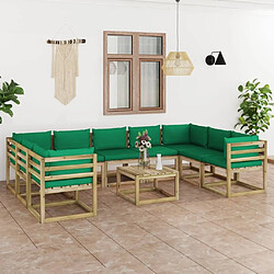 Maison Chic Salon de jardin 10 pcs + coussins - Mobilier/Meubles de jardin - Table et chaises d'extérieur bois de pin imprégné -MN78695