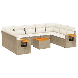 vidaXL Salon de jardin avec coussins 10 pcs beige résine tressée