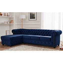 Lisa Design William - canapé Chesterfield d'angle gauche - 4 places - en velours William - canapé Chesterfield d'angle gauche - 4 places - en velours - Bleu nuit