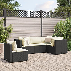 vidaXL Salon de jardin 5 pcs avec coussins Noir Résine tressée