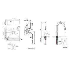 Auralum MAX Évier Cuisine 1 Bac 55*45CM Noir+Robinet de Cuisine avec Douchette Extractible, Pivotant à 360°, Eau Froide et Chaude,Bec en Forme de U,Noir