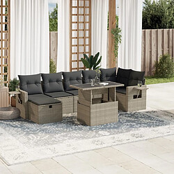 vidaXL Salon de jardin 8 pcs avec coussins gris clair résine tressée