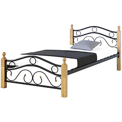 Homestyle4U Lit en métal bois vernis matelas et sommier