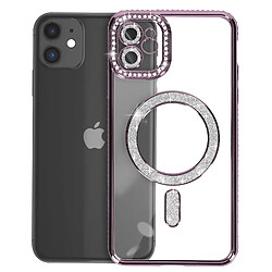 Avizar Coque Diamant pour iPhone 11 Protection MagSafe Contour Strass Violet