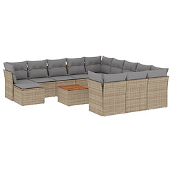 vidaXL Salon de jardin et coussins 13 pcs mélange beige résine tressée